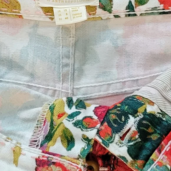 Maeve by Anthropologie Denim Skirt Rose Floral Pockets Button Fly Stretch Size 8 - Picture 9 of 9